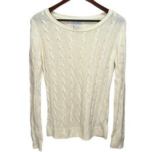 Alfred Sung Cream Cable Knit Crew Neck Sweater Size Large Neutral Minimalist